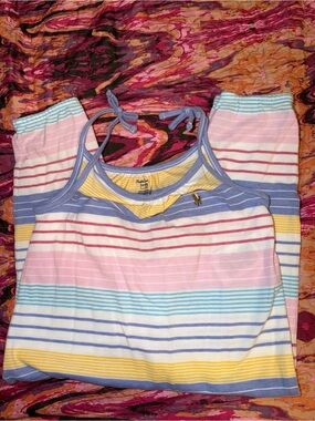 🎀 Ralph Lauren Girls Striped Sleeveless Romper | Pastel Rainbow